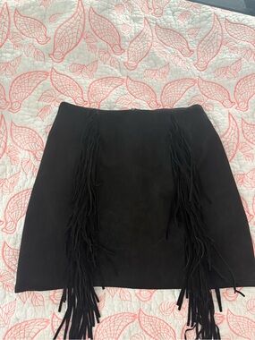 Black Fringe Suede Western Mini Skirt